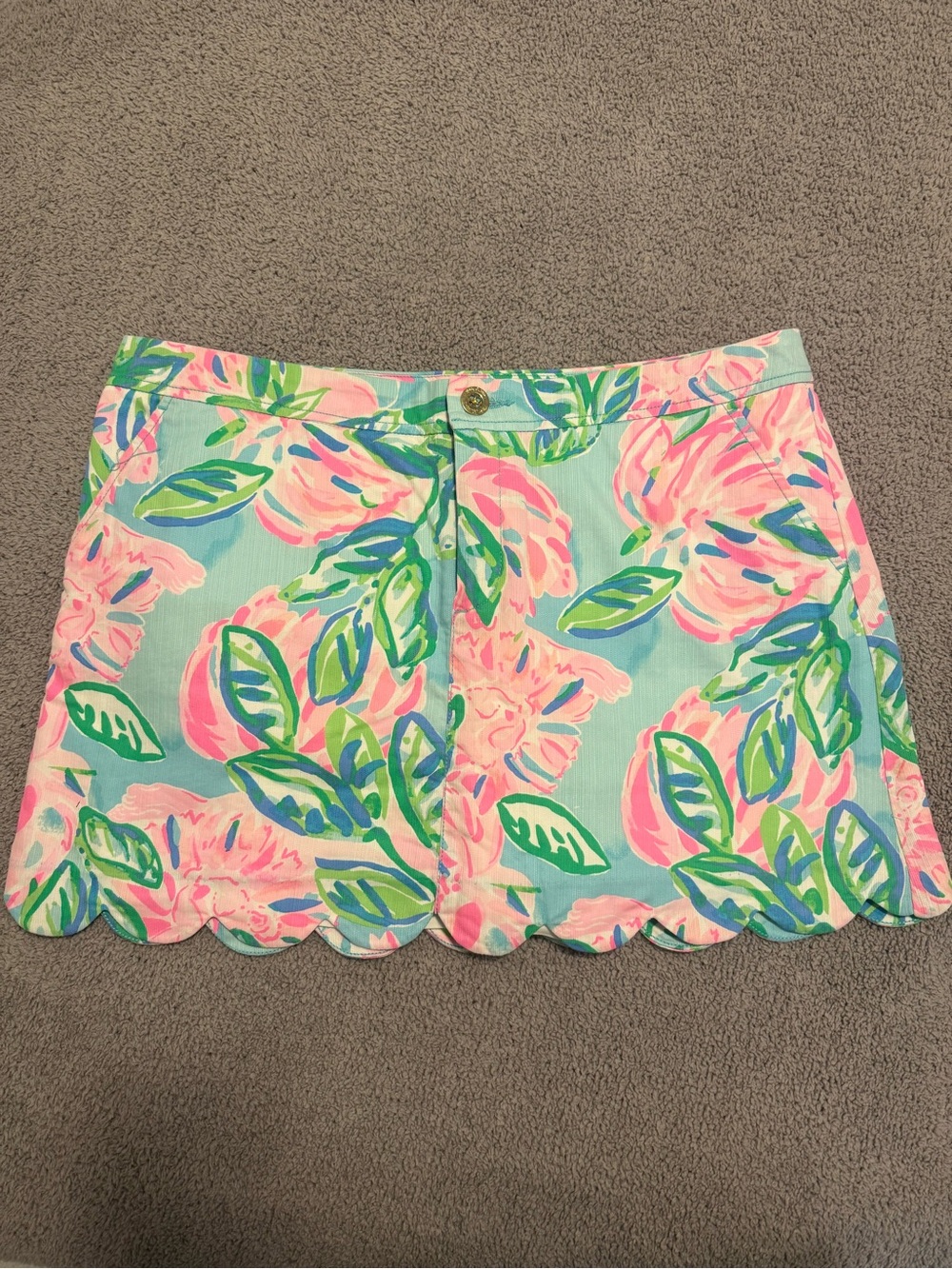 Lilly Pulitzer Pink & Aqua Floral Scallop Hem Mini Skirt